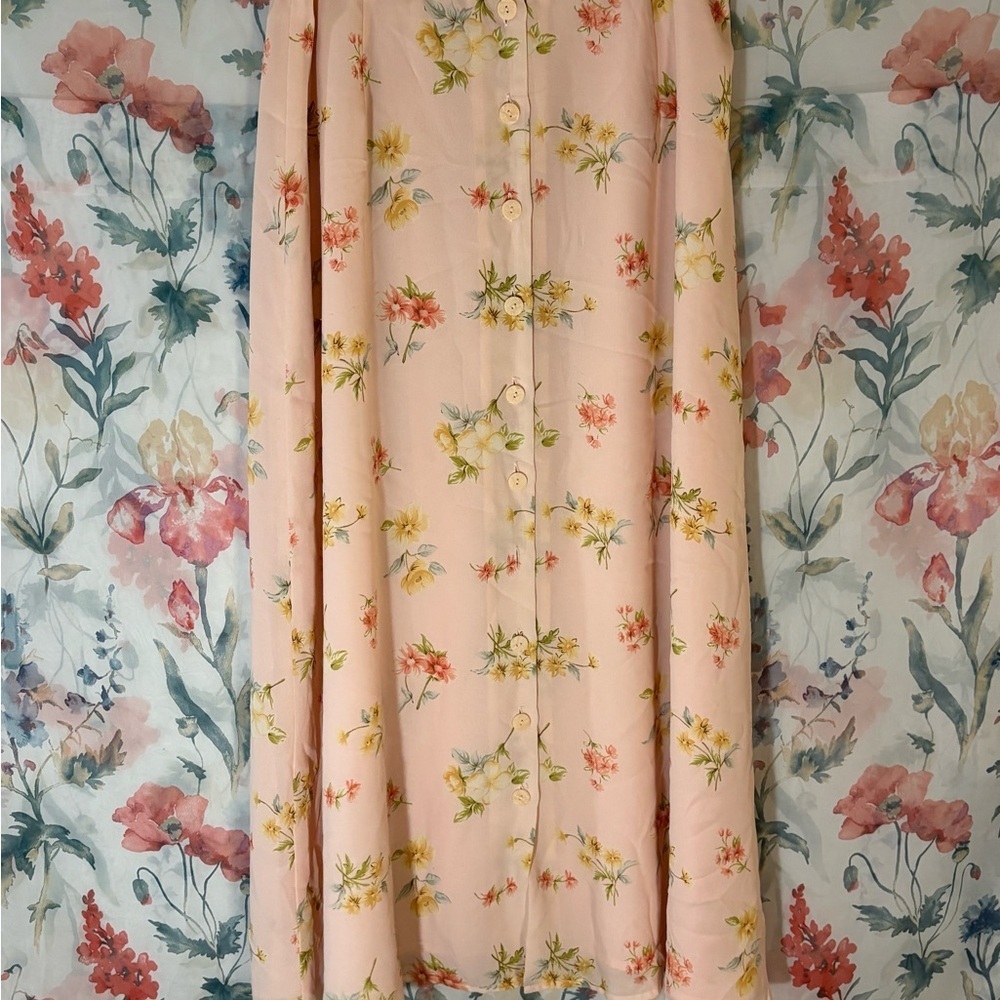 Vintage Women's Floral Button-Front Maxi Skirt - Pink